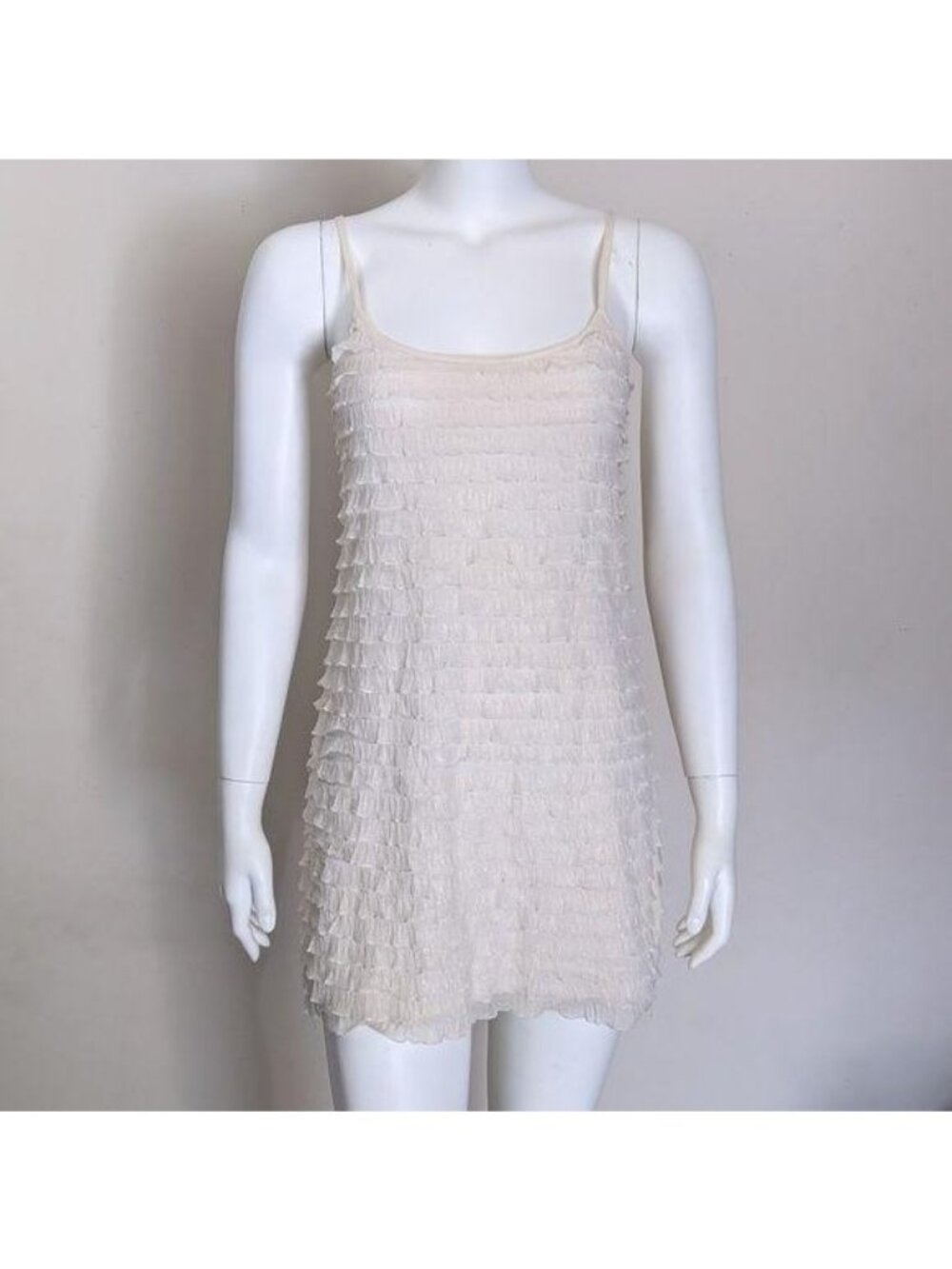 Free People cream glitter ruffle mini spaghetti strap tank dress S